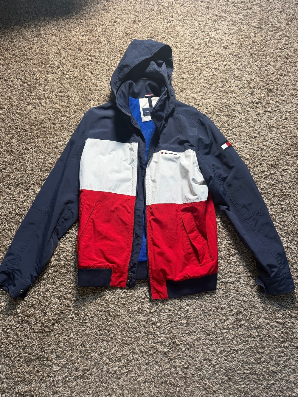 Tommy Hilfiger Men's Tricolor Hooded Windbreaker - Navy White Red